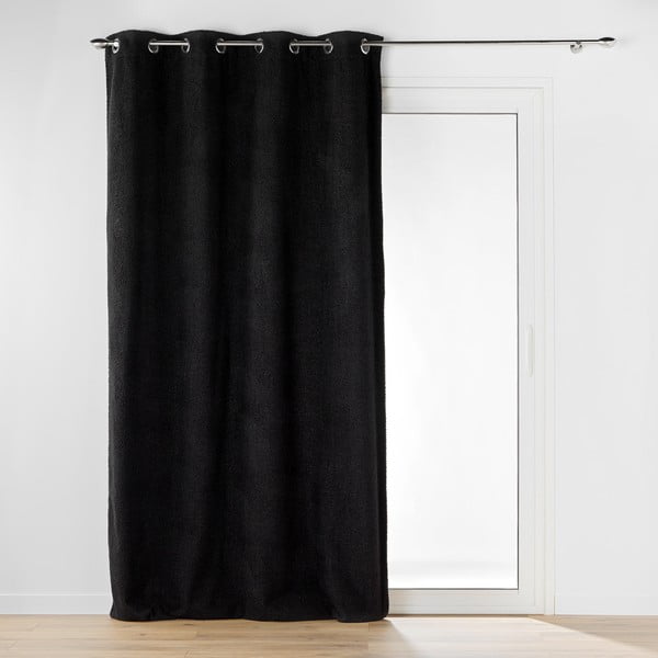 Crna zavjesa od boucle tkanine 140x240 cm Wooly – douceur d'intérieur