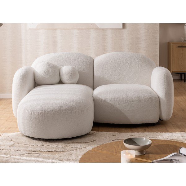 Krem kutna garnitura od bouclé tkanine (s lijevim kutom/s ležaljkom) Orbit – Ropez-image-1