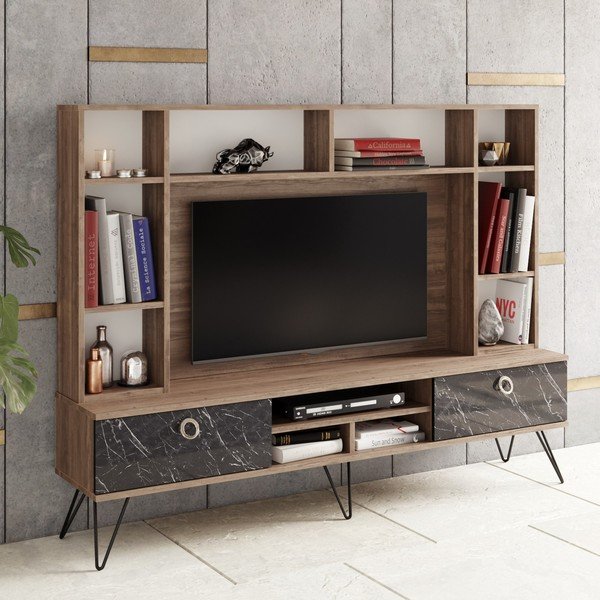Sivo-smeđi stol za TV u dekoru oraha 180x136 cm Lorenz - Kalune Design-image-1