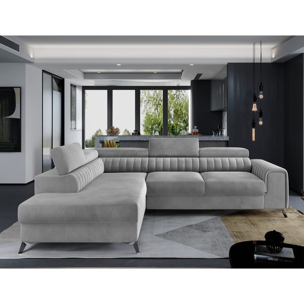 Siva baršunasti sklopiva/s prostorom za odlaganje kutna garnitura (s lijevim kutom/u obliku slova L) Laurence – ELTAP-image-1