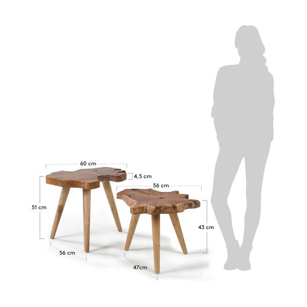 Pomoćni stolići u setu 2 kom od masivne tikovine 50x60 cm Hattie – Kave Home-image-3