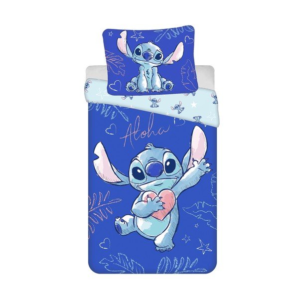 Plava pamučna dječja posteljina za krevet za jednu osobu 140x200 cm Lilo & Stitch "Aloha" – Jerry Fabrics