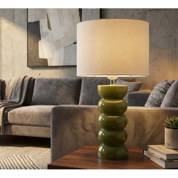 Bijela/zelena stolna lampa keramička s tekstilnim sjenilom (visina 46 cm) Torr – Mauro Ferretti-image-1