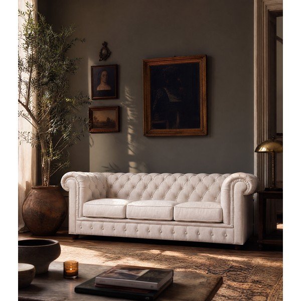 Krem baršunasta sofa 230 cm Cambridge - Ropez-image-1