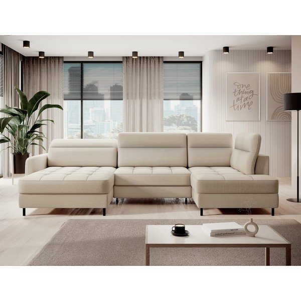 Bež baršunasti sklopiva/s prostorom za odlaganje kutna garnitura (s desnim kutom/u obliku slova "U") Berrto – ELTAP-image-1