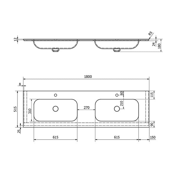 Bijeli dupli umivaonik od umjetnog kamena 180x51,5 cm Aruba – Sapho-image-4