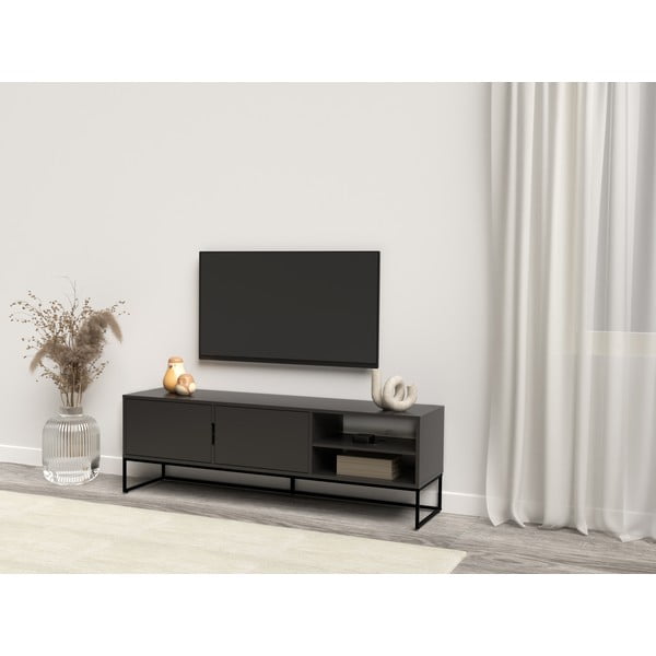 Crni TV stol s metalnim nogama Tenzo Lipp, širina 176 cm-image-1