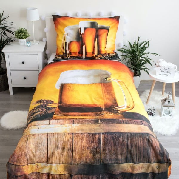 Jantarna pamučna posteljina za krevet za jednu osobu 140x200 cm Beer – Jerry Fabrics-image-1