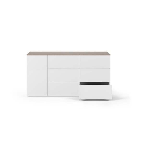 Bijela komoda s pločom u dekoru oraha s vratima i 6 ladica TemaHome Join-image-3