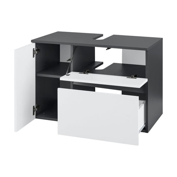 Bijeli/antracitno sivi zidni ormarić za ispod umivaonika 80x53 cm Wisla – Støraa-image-2