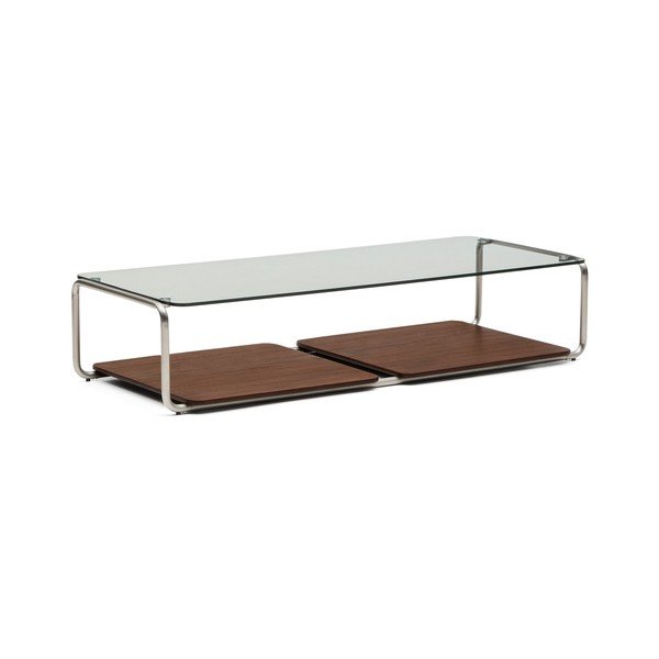 Tamno smeđi stolić za kavu sa staklenom pločom stola 60x140 cm Tarsel – Kave Home-image-2