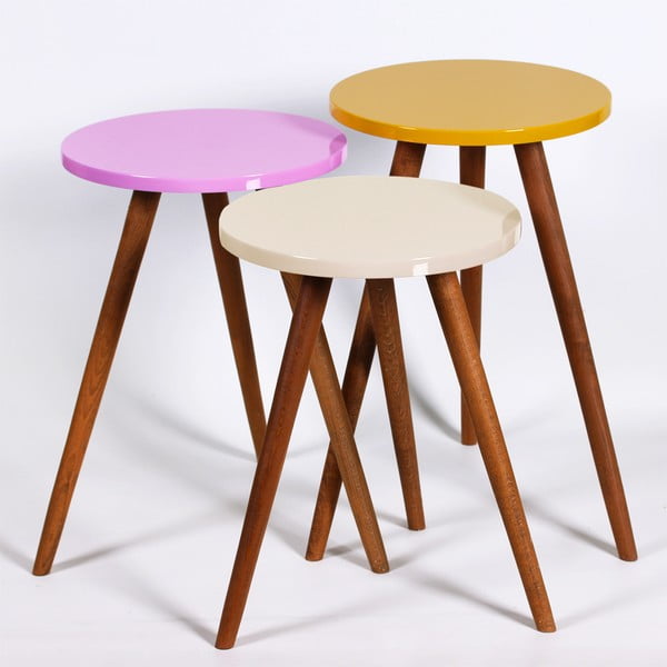 Set od 3 okrugla stola Kate Louise (krem, roza, žuta)