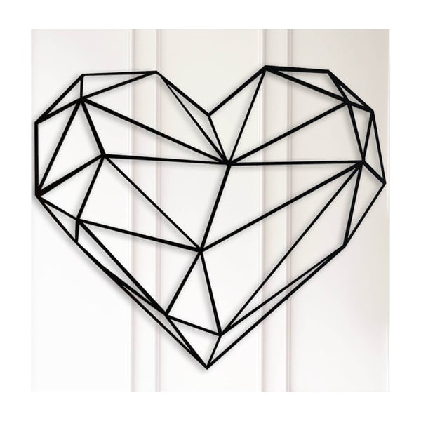 Crni zidni ukras Polygon Heart