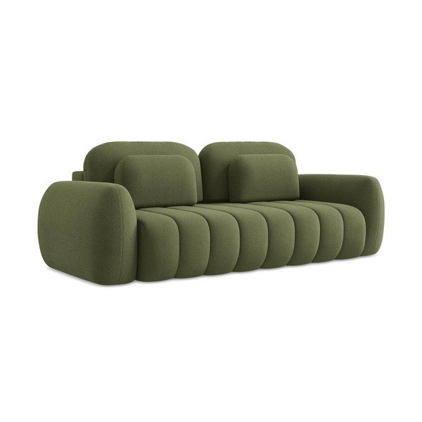 Zelena sklopiva/s prostorom za pohranu sofa od bouclé tkanine 266 cm Pele – Makamii-image-1