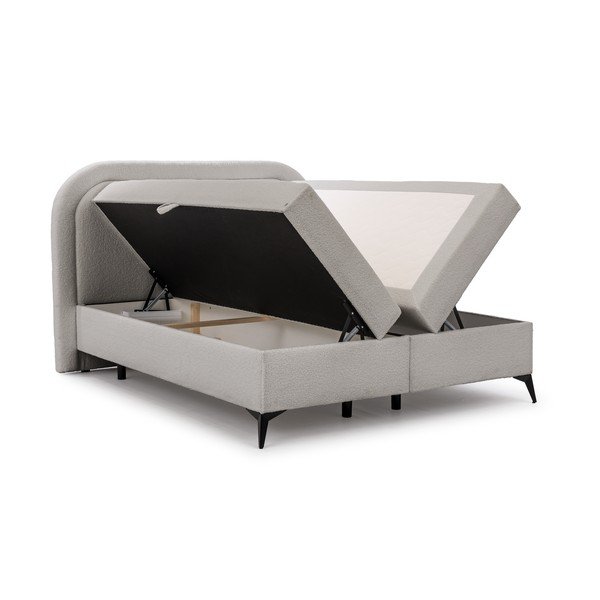 Svijetlo sivi boxspring krevet s prostorom za odlaganje 140x200 cm Ornes – Ropez-image-3