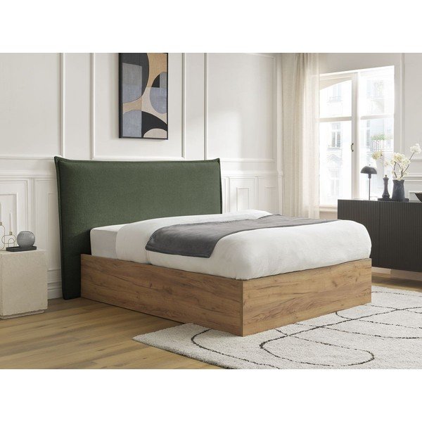 Zeleni podstavljeni tapecirani/od iverice bračni krevet s prostorom za odlaganje s podnicom 160x200 cm Charlie – Bobochic Paris-image-3