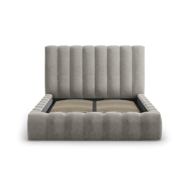 Svijetlo sivi tapecirani bračni krevet s prostorom za pohranu s letvičastom podnicom 180x200 cm Kelp - Micadoni Home-image-2