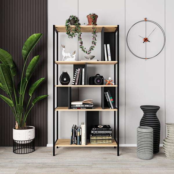 Crna/u prirodnoj boji biblioteka u dekoru hrasta 88x175 cm Alabama – Marckeric-image-4