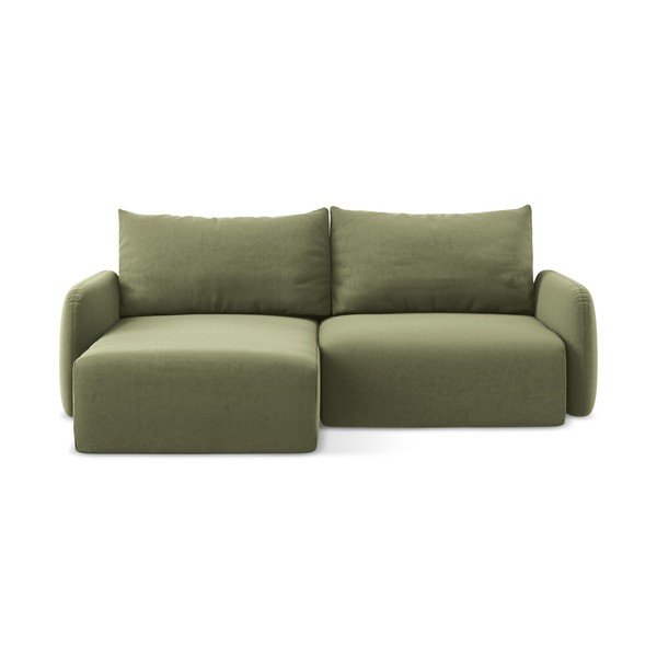 Zelena baršunasti sklopiva/s prostorom za odlaganje kutna garnitura (s lijevim kutom/s ležaljkom) Kalena – Makamii