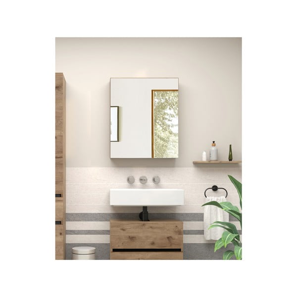 Zidni/s ogledalom kupaonski ormarić u dekoru hrasta u prirodnoj boji 60x70 cm Wisla – Støraa-image-3