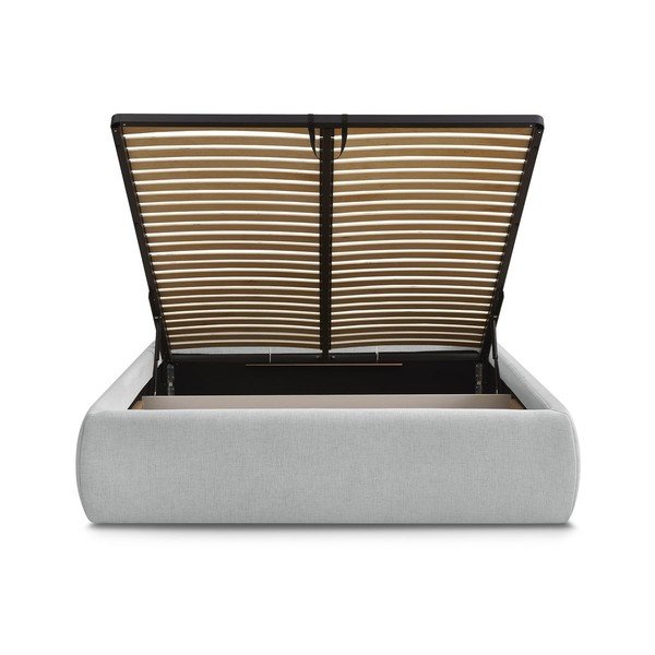 Svijetlo sivi tapecirani bračni krevet s prostorom za odlaganje/bez uzglavlja s podnicom 160x200 cm Inera – Bobochic Paris-image-4