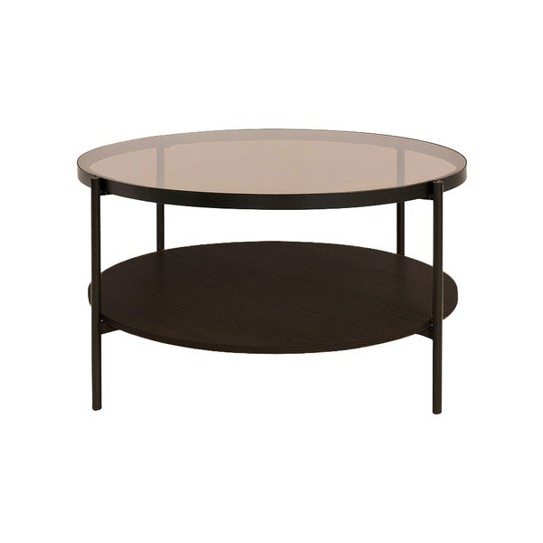 Smeđi okrugao stolić za kavu sa staklenom pločom stola ø 84 cm Hassel – Unique Furniture