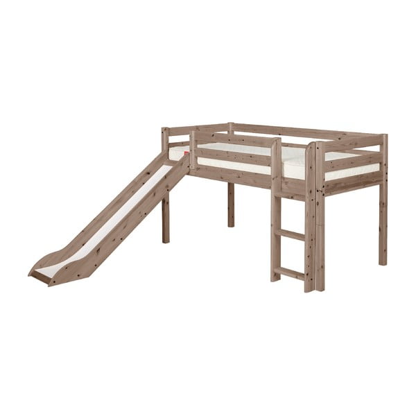 Smeđi srednje visoki dječji krevet od borovine s toboganom Flexa Classic, 90 x 200 cm