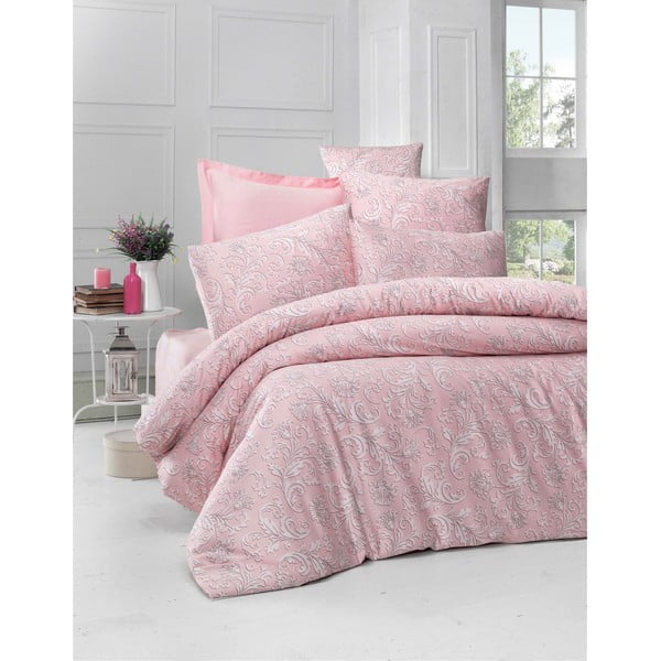 Ružičasta posteljina od pamučnog satena za bračni krevet Mijolnir Verano, 200 x 200 cm