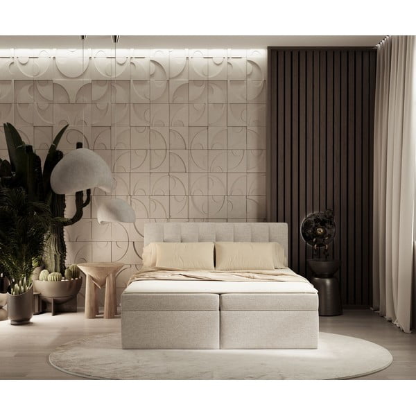 Bež boxspring krevet s prostorom za pohranu 160x200 cm Novento – Maison de Rêve-image-3