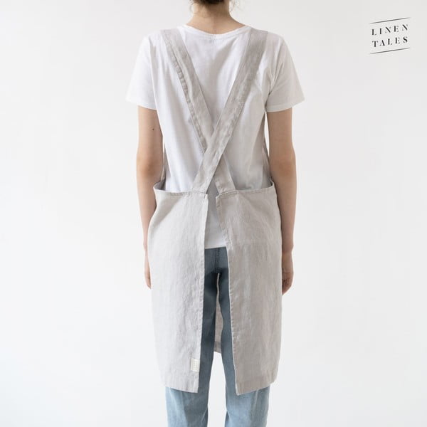 Srebrnosiva lanena pregača Linen Tales Crossback, duljina 80 cm-image-1