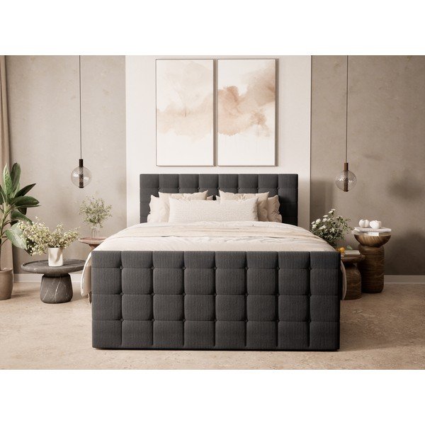 Antracitno sivi boxspring krevet s prostorom za odlaganje 200x200 cm Tasca – Maison de Rêve-image-4