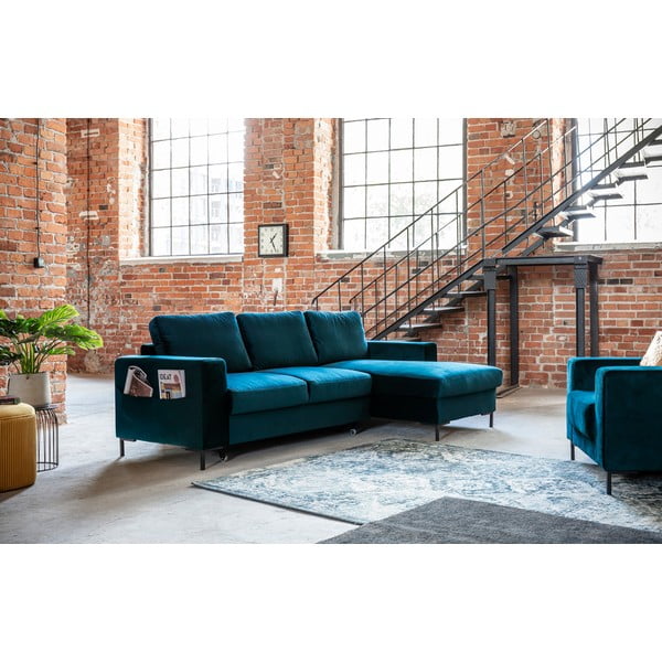 Petrolej zelena baršunasti sklopiva kutna garnitura (s desnim kutom) Lofty Lilly – Miuform-image-3