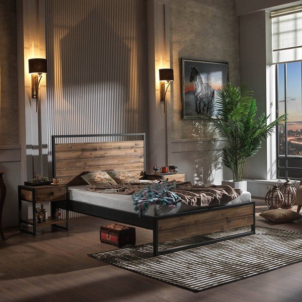 Crni/u prirodnoj boji bračni krevet s podnicom 140x200 cm Ariane – Kalune Design-image-1