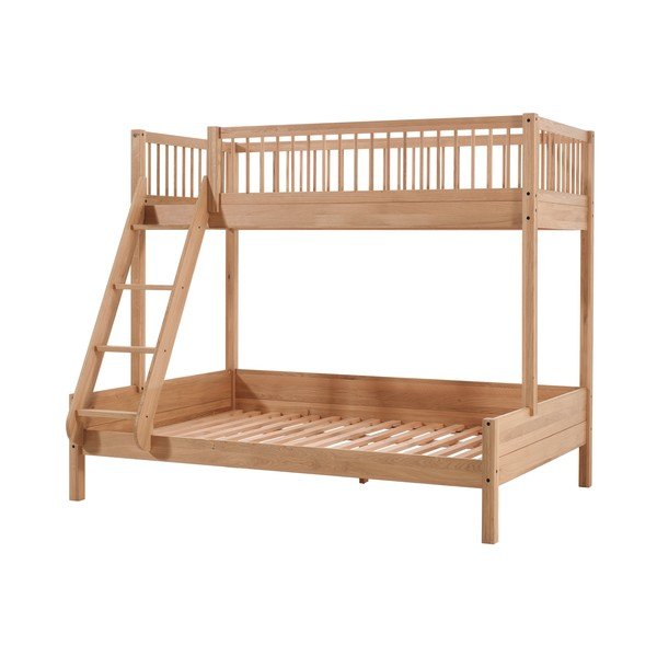 Dječji krevet od punog hrasta na kat s podnicom 140x200/90x200 cm u prirodnoj boji Forrest – Vipack