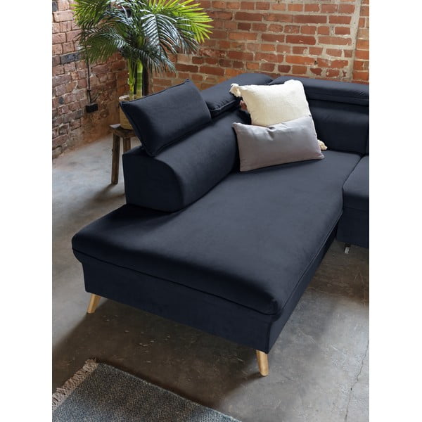 Tamno plava baršunasta sklopiva kutna garnitura (s lijevim kutom/u obliku slova "U") Sweet Harmony – Miuform-image-4