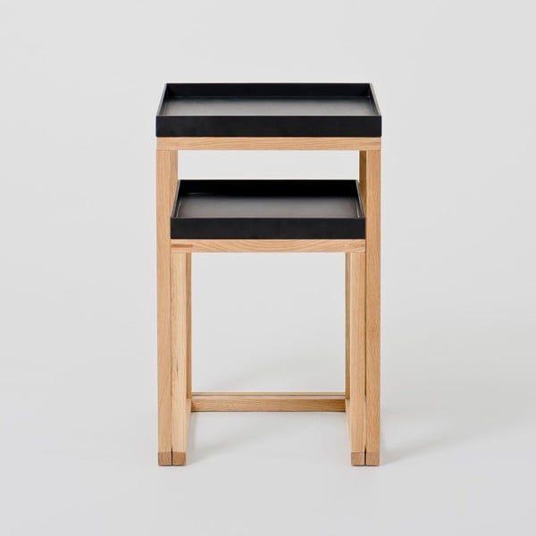 2 stolića od hrastovog drva s crnom daskom Wireworks Oak-image-1