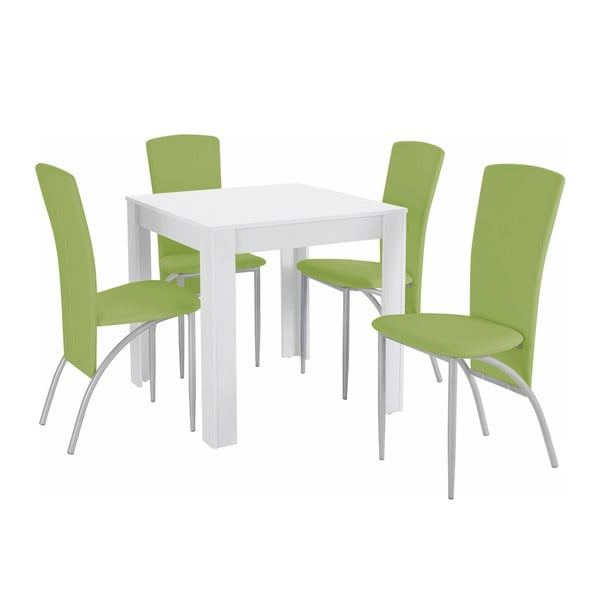 Set blagovaonskog stola i 4 zelene blagovaonske stolice Støraa Lori Nevada Duro White Green