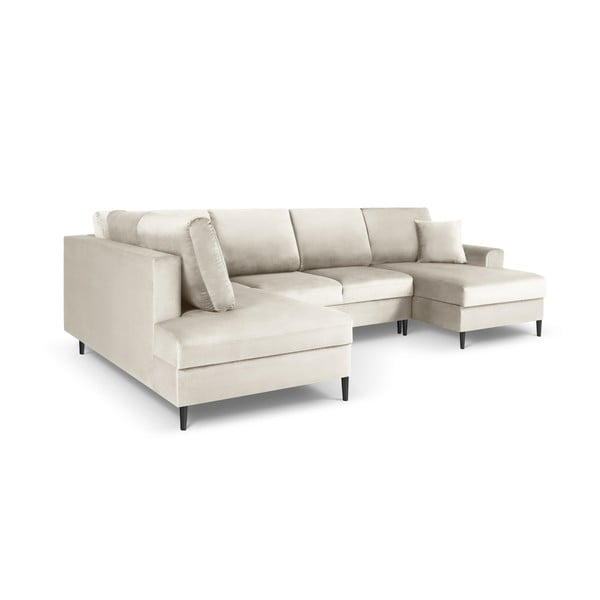 Bež baršunasti sklopiva/s prostorom za odlaganje kutna garnitura (s lijevim kutom/u obliku slova "U") Kyoto – Cosmopolitan Design-image-3