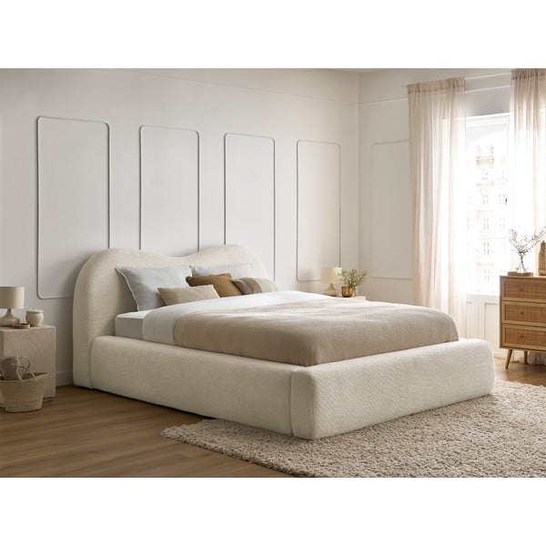 Bež tapecirani bračni krevet s prostorom za odlaganje s podnicom 160x200 cm Orlane – Bobochic Paris-image-1