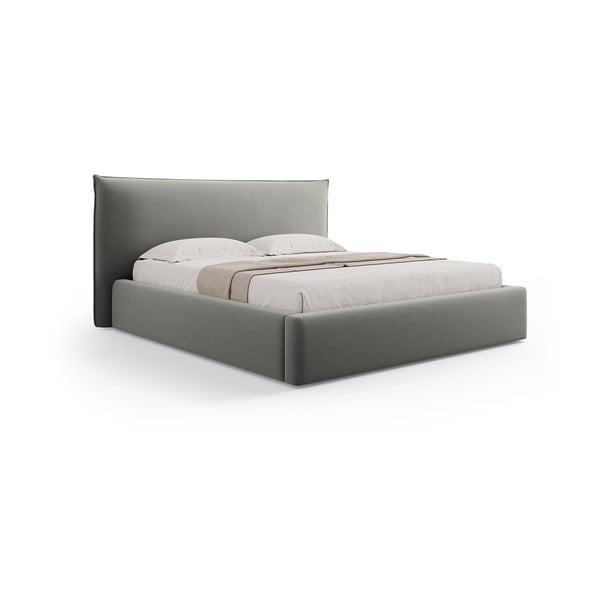 Sivi tapecirani bračni krevet s prostorom za pohranu s podnicom 160x200 cm Elio – Milo Casa-image-4