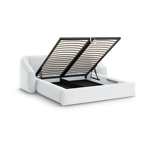 Svijetlo sivi tapecirani bračni krevet s prostorom za odlaganje s podnicom 140x200 cm Campi – Cosmopolitan Design-image-2