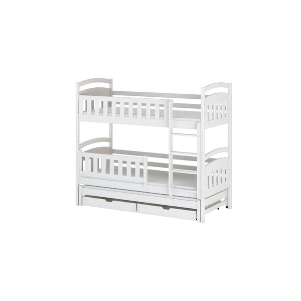 Bijeli dječji krevet od borovine na kat s prostorom za pohranu 80x160 cm Blanka - Lano Meble