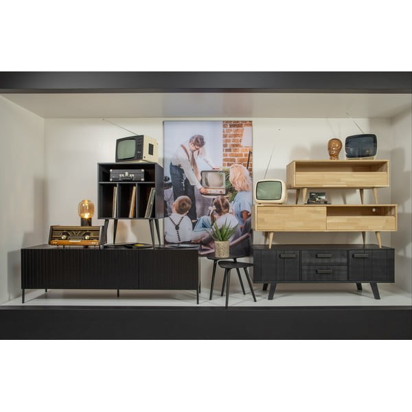 Crni/u prirodnoj boji ormarić za gramofon od masivnog bora 60x83 cm James – WOOOD-image-4