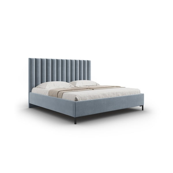 Svijetlo plavi tapecirani bračni krevet s prostorom za pohranu s podnicom 200x200 cm Casey – Mazzini Beds