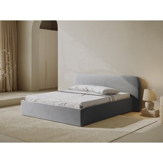 Svijetlo sivi tapecirani bračni krevet s prostorom za odlaganje s podnicom 140x200 cm Elizabeth – Micadoni 
