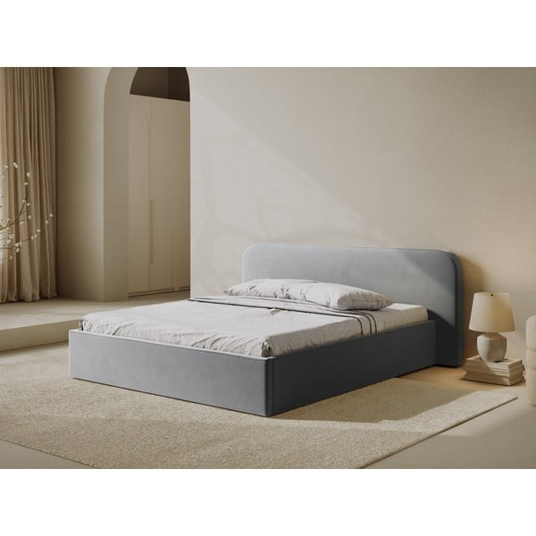Svijetlo sivi tapecirani bračni krevet s prostorom za odlaganje s podnicom 200x200 cm Elizabeth – Micadoni -image-1
