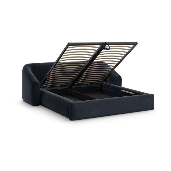 Tamno plavi tapecirani bračni krevet s prostorom za odlaganje s podnicom 160x200 cm Campi – Cosmopolitan Design-image-1