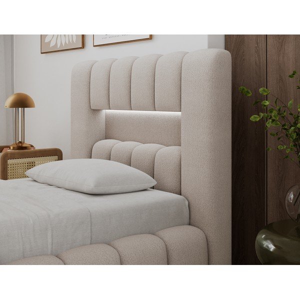 Bež tapecirani krevet s prostorom za odlaganje s podnicom 90x200 cm Lamica – ELTAP-image-3