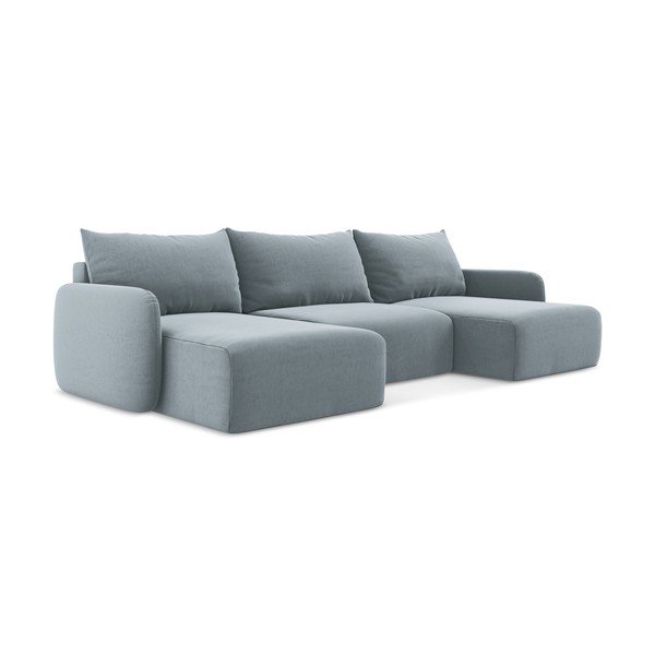 Plava baršunasti sklopiva/s prostorom za odlaganje kutna garnitura (u obliku slova "U") Kalena – Makamii-image-2