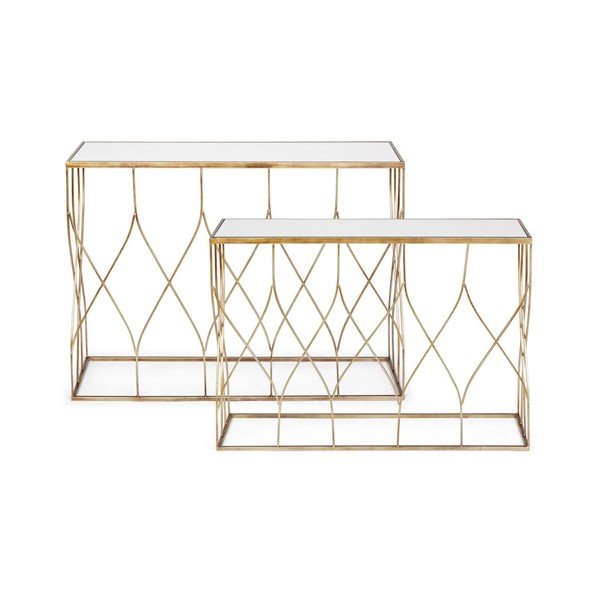 Pomoćni stolovi u setu 2 kom sa staklenom pločom stola u zlatnoj boji 33x104 cm Elenor – Bizzotto-image-3